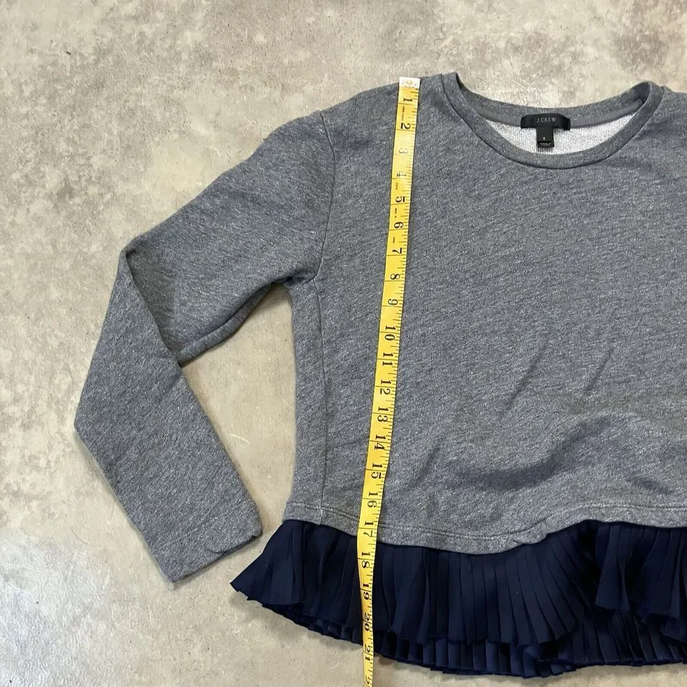 J.Crew Sweatshirt Womens‎ Small Pleated Hem Gray Navy Blue Preppy Long Sleeve